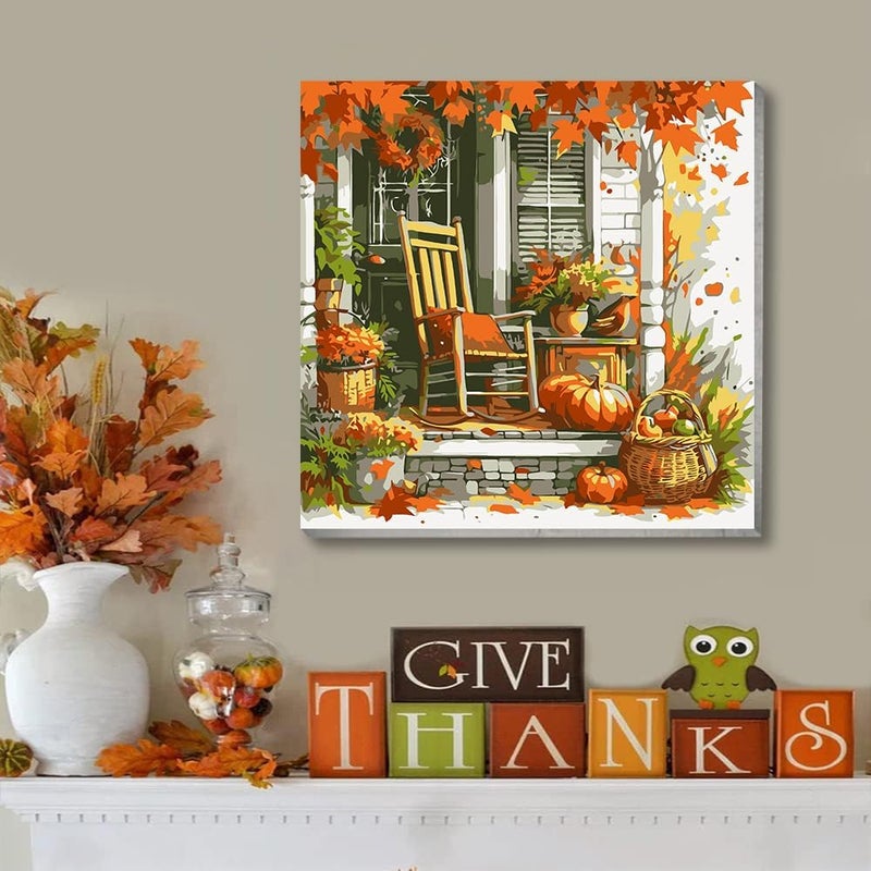VIGEGU 4 Pack Thanksgiving Paint by Numbers Kit for Adults with Framed,Fall Pumpkin Paint by Number with Wooden Easel DIY Autumn Scarecrow Truck Adult Paint by Number Kits for Wall Decor 10x10in - Image 5